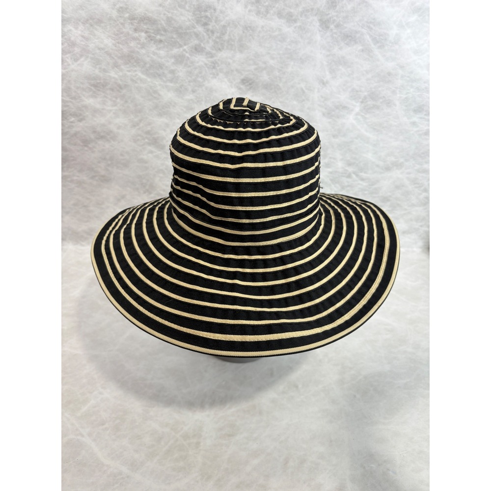 San Diego Hat Co Womens Black Tan Striped Wide Brim Sun Hat Polyester O/S